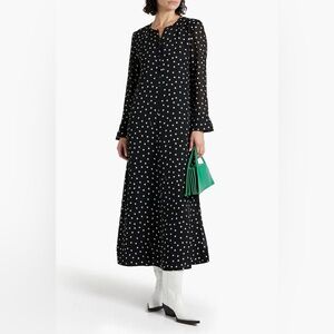 NWT GANNI Polka-Dot Crepe Midi Dress Size DE 36 (US4)